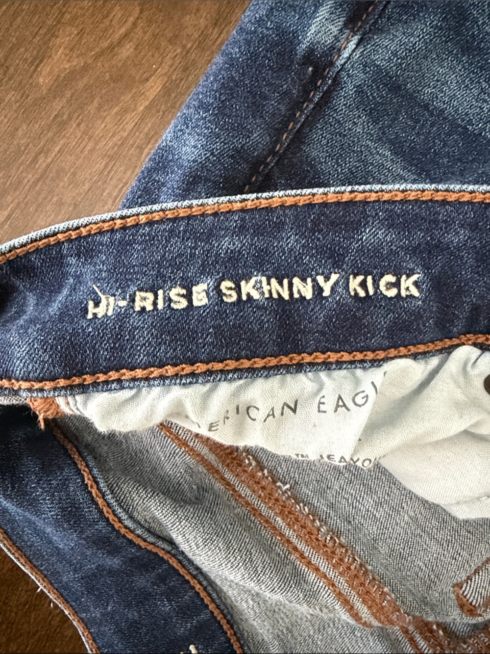 American Eagle High Rise Skinny Kick Medium-Dark Blue Bootcut Jeans 8 Long - Picture 6 of 6